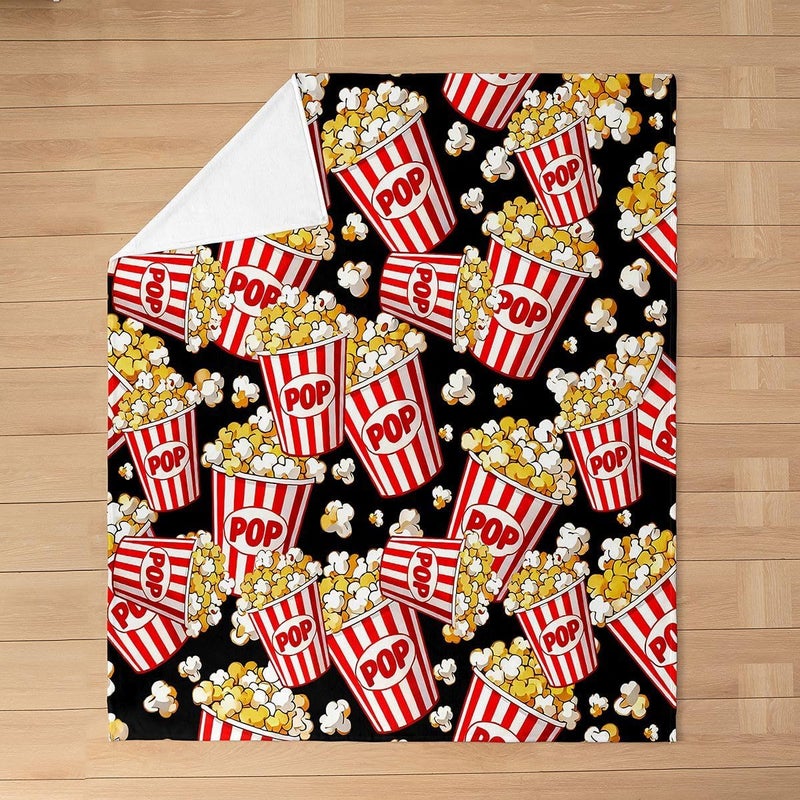 Feelyou Popcorn Fleece Throw Blanket,Kids Movie Theater Flannel Fuzzy Blanket for Bed Sofa Couch,Vintage Cinema Movie Theater Bed Blanket Cinema Food Breathable Plush Blanket Room Decor 40"x50" - Image 3