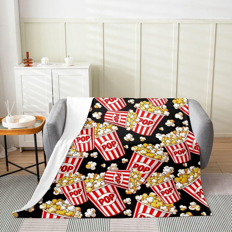 Feelyou Popcorn Fleece Throw Blanket,Kids Movie Theater Flannel Fuzzy Blanket for Bed Sofa Couch,Vintage Cinema Movie Theater Bed Blanket Cinema Food Breathable Plush Blanket Room Decor 40"x50" - Image 2