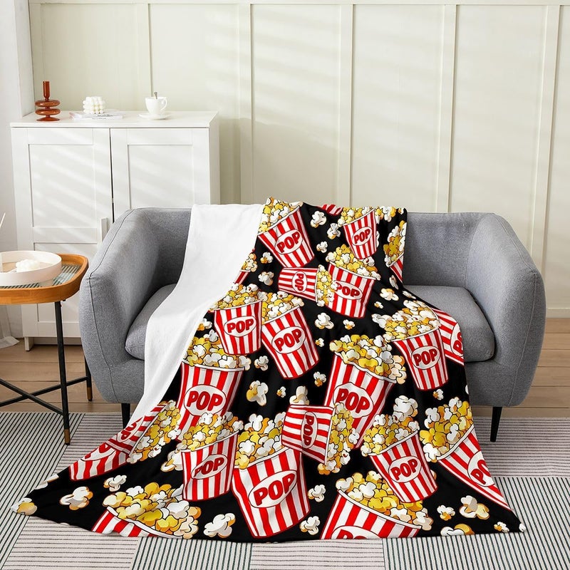 Feelyou Popcorn Fleece Throw Blanket,Kids Movie Theater Flannel Fuzzy Blanket for Bed Sofa Couch,Vintage Cinema Movie Theater Bed Blanket Cinema Food Breathable Plush Blanket Room Decor 40"x50" - Image 1