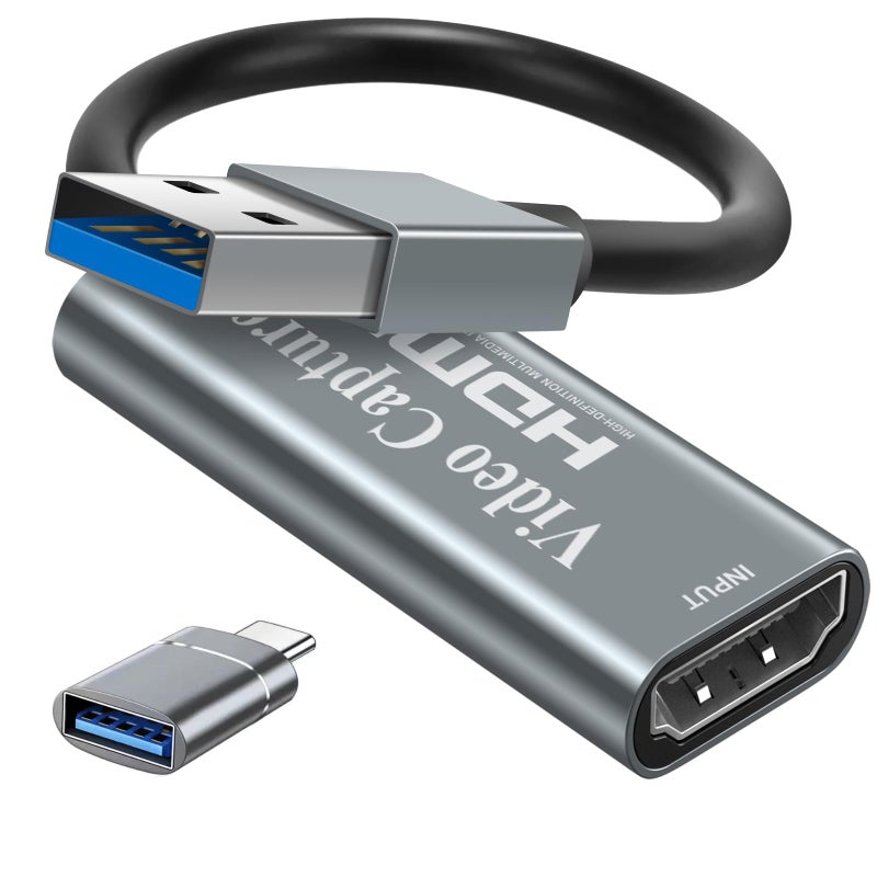 Video Capture Cards, 4K HDMI to USB 3.0 Video Capture Device, 1080P HD 60fps Broadcast Live and Record Video Audio Grabber for Gaming, Streaming, Teaching, Video Conference (Silver) - Image 1