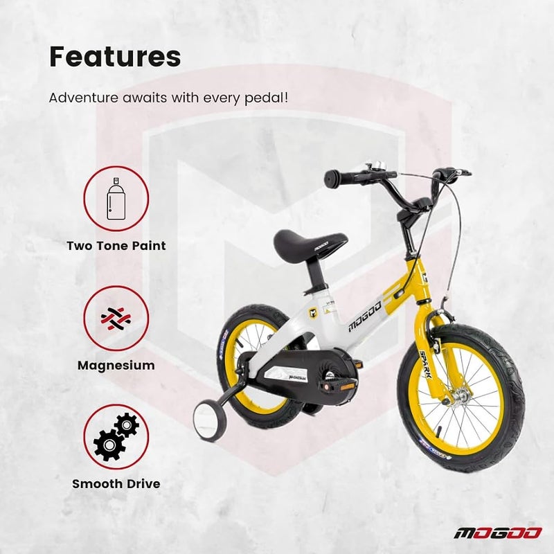 Mogoo Spark Kids Magnesium Alloy Lightweight Bike for 2-8 Years Old Boys Girls, Adjustable Height, Disc Handbrakes, 12in 14in 16-Inch Bicycle w Training Wheels - Image 4