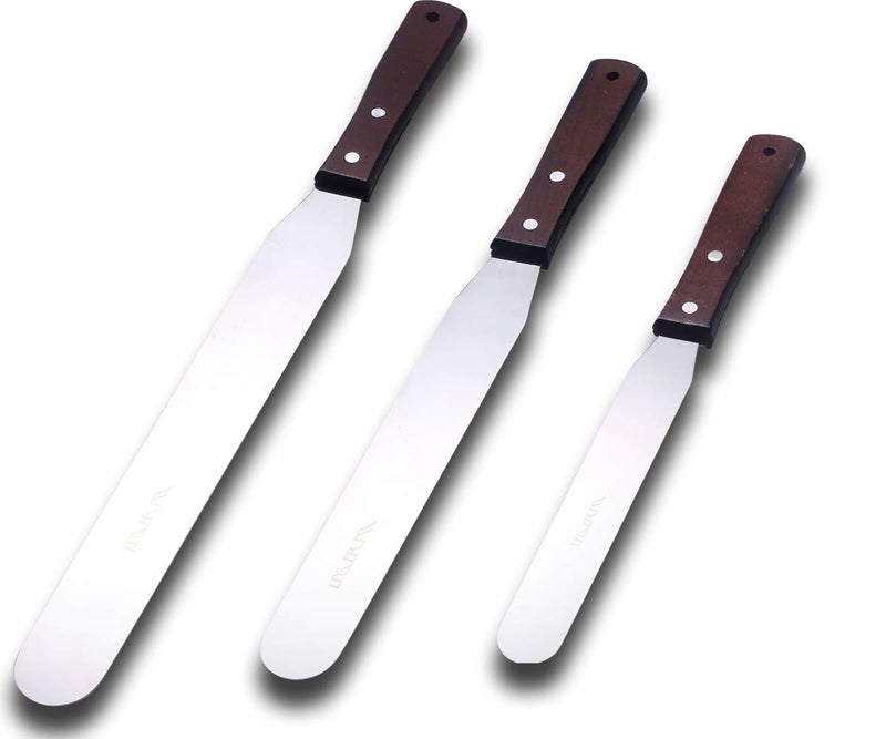 LEGERM Straight Icing Spatula Stainless Steel Baking Set of 6", 8" & 10" Wooden Handle Cake Decorating Frosting Spatulas - Image 1