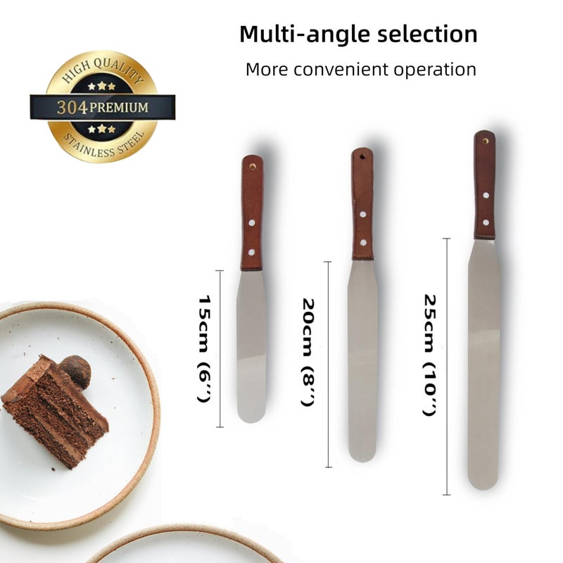 LEGERM Straight Icing Spatula Stainless Steel Baking Set of 6", 8" & 10" Wooden Handle Cake Decorating Frosting Spatulas - Image 2