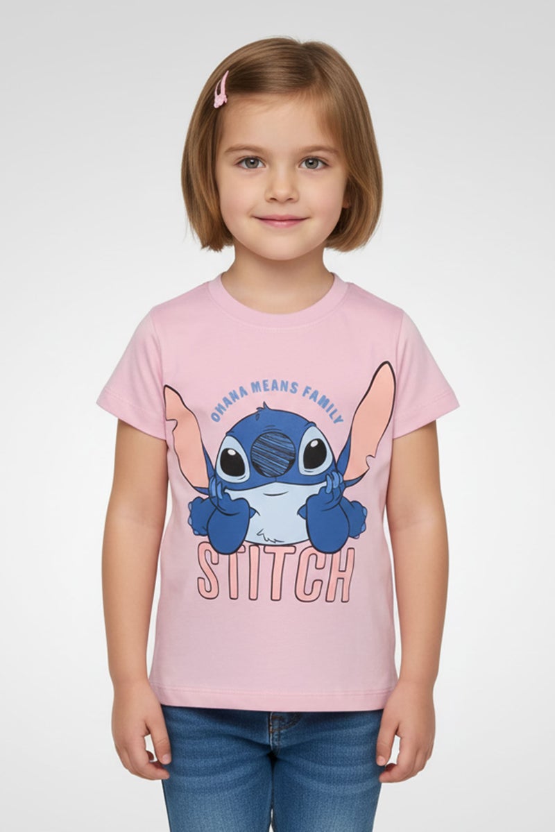 Disney Lilo And Stitch Toddlers Girl Graphic Print Short Sleeve T-Shirt, Pink - Image 1