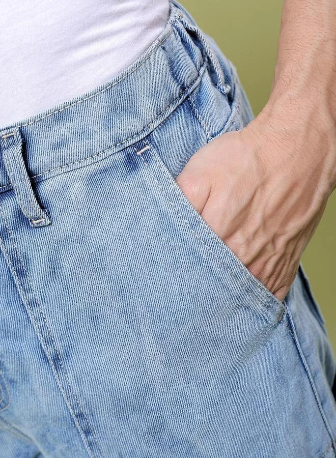 The Indian Garage Co Blue Men Blue Washed Baggy Fit Jeans for Men | Best Price UAE