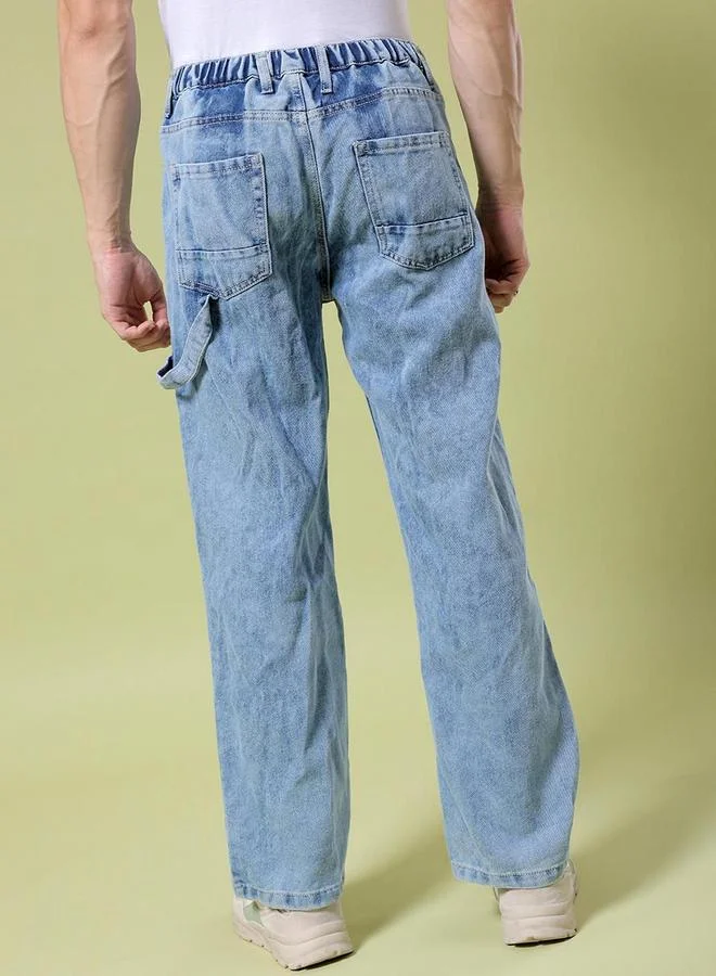 The Indian Garage Co Blue Men Blue Washed Baggy Fit Jeans for Men | Best Price UAE