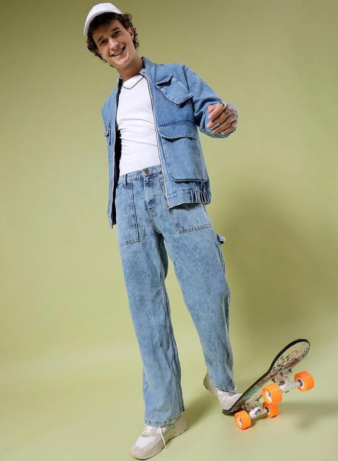 The Indian Garage Co Blue Men Blue Washed Baggy Fit Jeans for Men | Best Price UAE