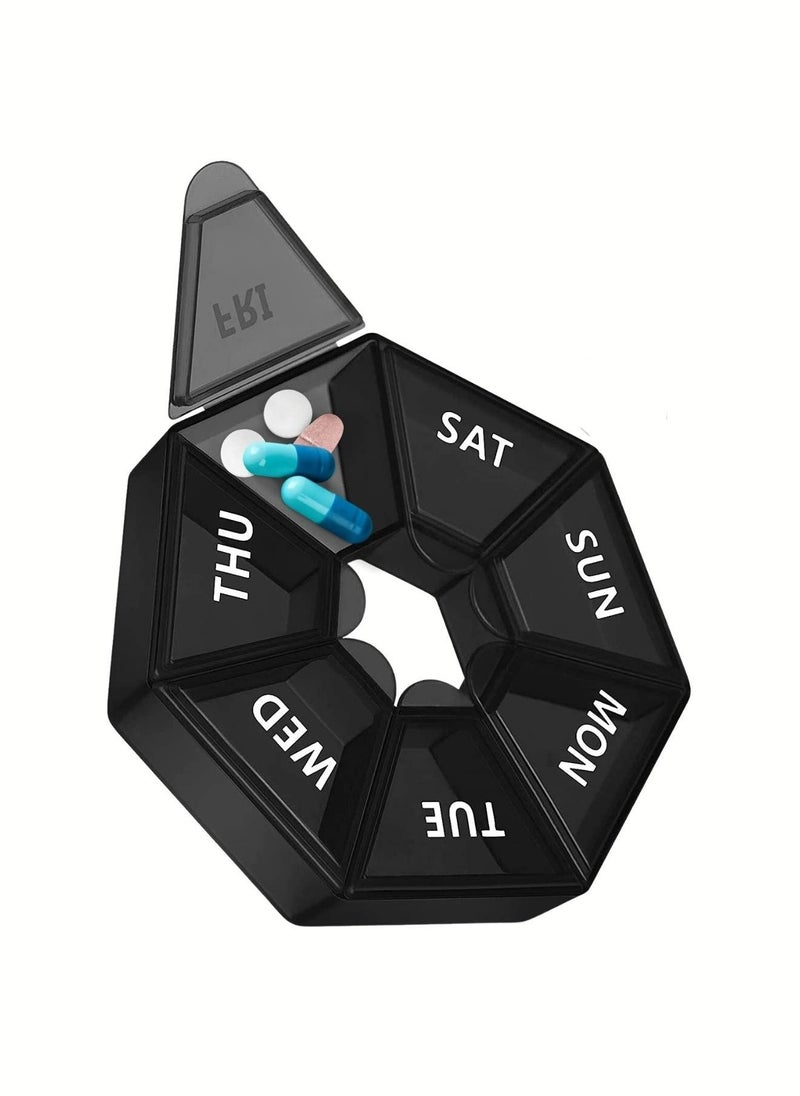 Sortify 7 Day Weekly Pill Organizer Black, Never Miss a Dose with Large Pill Box, Portable Pill Holder for Vitamins Tablets & Fish Oil Capsules, Holds 10 Aspirin-Sized Pills  - Image 1
