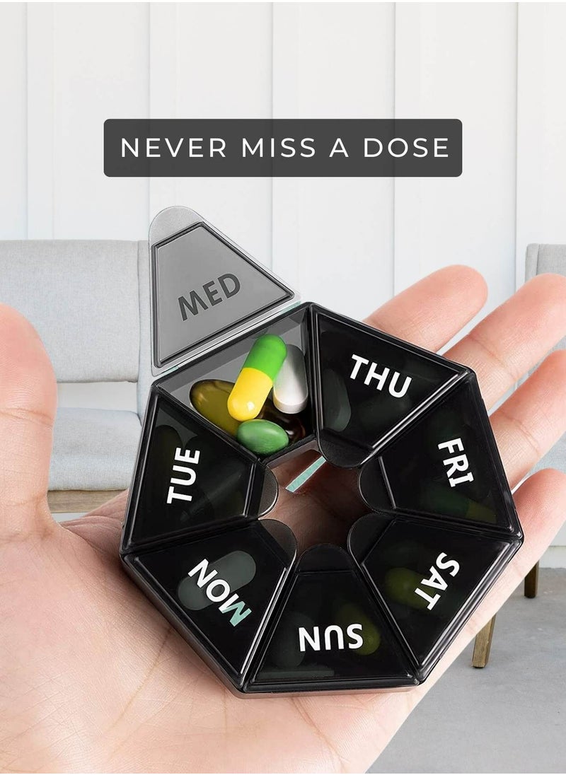 Sortify 7 Day Weekly Pill Organizer Black, Never Miss a Dose with Large Pill Box, Portable Pill Holder for Vitamins Tablets & Fish Oil Capsules, Holds 10 Aspirin-Sized Pills  - Image 4