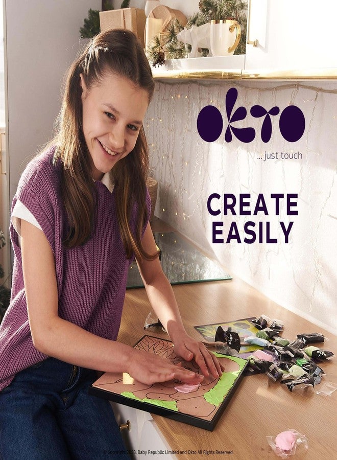 Okto Paint by Numbers for Children - Kid's Kit with Air Dry Clay, Unique 2D Wall Art, Sensory Canvas, Panda Themed, Framed Animal Kit for Age 5+ - Image 5
