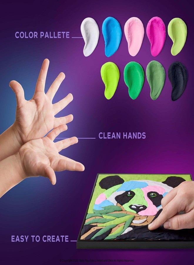 Okto Paint by Numbers for Children - Kid's Kit with Air Dry Clay, Unique 2D Wall Art, Sensory Canvas, Panda Themed, Framed Animal Kit for Age 5+ - Image 4