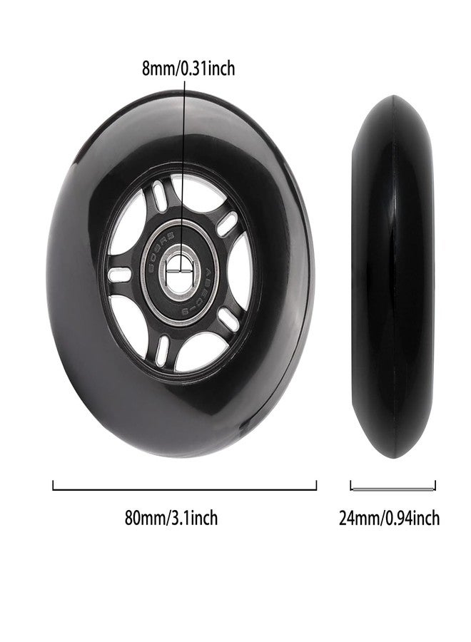 Fichanko Inline Skate Wheels, 72mm 76mm 80mm, 8 Pack with ABEC-9 Bearings, 85A Hardness for Indoor, Outdoor Skating (Black, 80mm) - Image 2