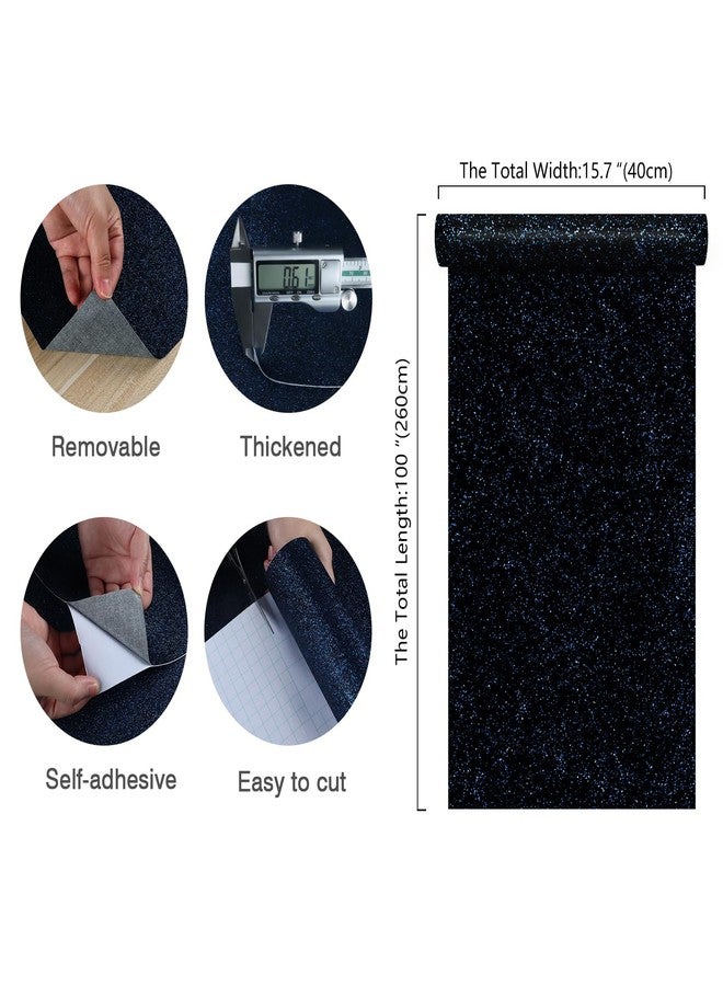 CHIHUT Black Blue Glitter Wallpaper Peel and Stick 15.7''x100'' Sparkle Glitter Contact Paper for Walls Self Adhesive Black Shiny Wallpaper Removable Fabric Wallpaper Decorative for Cabinets Crafts - Image 2