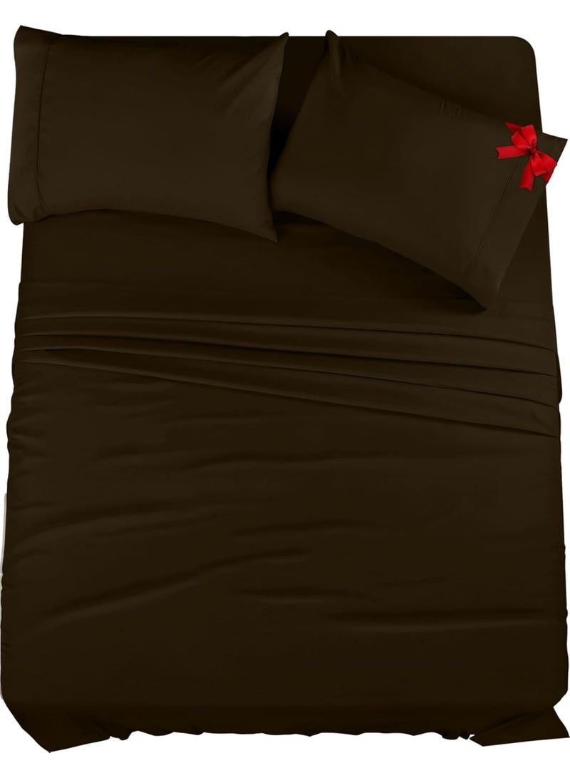 Utopia Bedding Queen Sheet Set â€“ 4 Piece Bed Sheets for Queen Size Bed, Soft and Breathable Microfiber, Includes 1 Fitted Sheet, 1 Flat Sheet and 2 Pillowcases (Brown) - Image 1