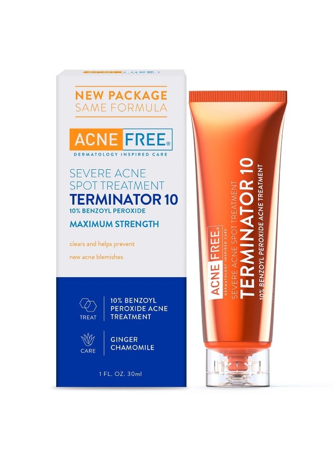 AcneFree AcneFree Terminator 10 Acne Spot Treatment with Benzoyl Peroxide 10 Maximum Strength Acne Cream Treatment 1 Ounce Pack Of 1  - Image 1