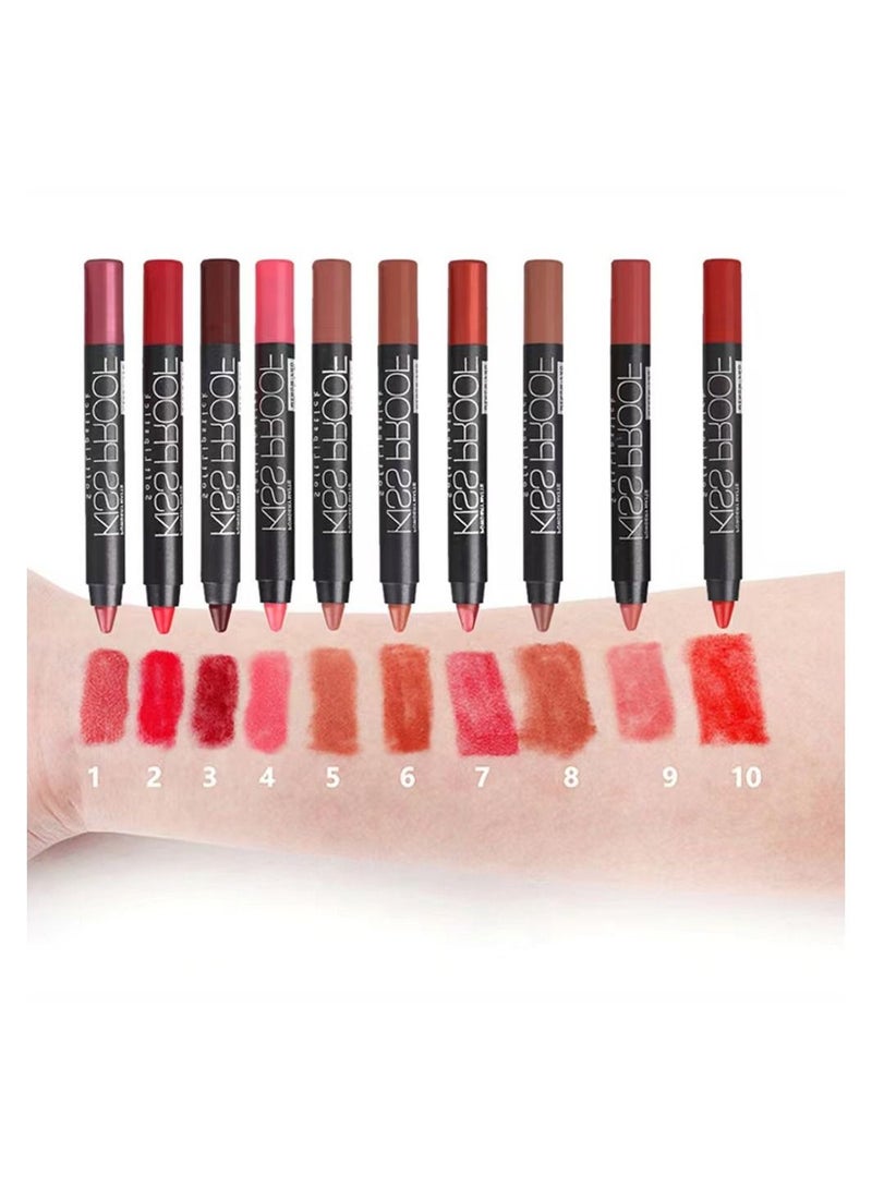 Mn MENOW Mn Cosmetics Makeup Matte Kiss Proof lipstick, Set of 10 pieces with sharpener - Image 1