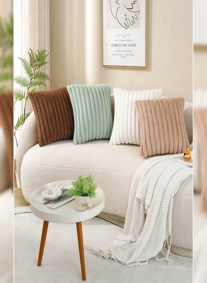 AmHoo Pack of 2 Decorative Throw Pillow Covers Faux Rabbit Fur Cozy Velvet Super Soft Fuzzy Striped Set Case Cushion for Couch Sofa Bedroom 18 x 18-Inch Brown - Image 3