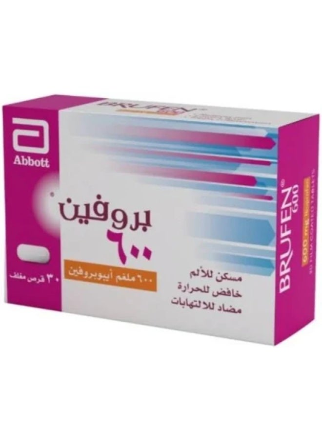 Brufen 600 mg Ibuprofen Film-Coated Tablets, Pain and Fever Relief Support, Anti-Inflammatory Use, 30 Tablets - Image 1