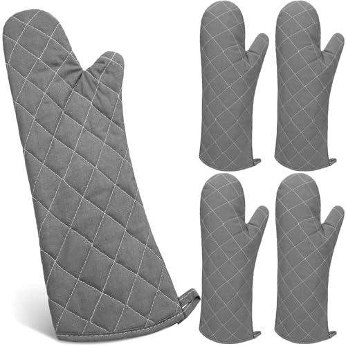 Breathffy 2 Pairs 17 Inch Extra Long Oven Mitts Heat Resistant Cotton Lining Oven Thick Gloves Kitchen Food Service Mittens for Pot Holders Cooking Baking BBQ, up to 482f (Grey) - Image 1