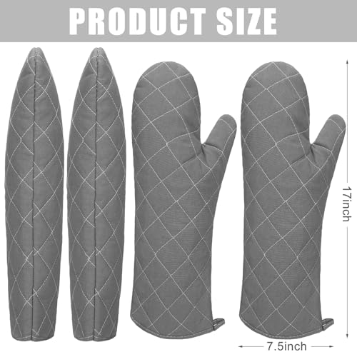 Breathffy 2 Pairs 17 Inch Extra Long Oven Mitts Heat Resistant Cotton Lining Oven Thick Gloves Kitchen Food Service Mittens for Pot Holders Cooking Baking BBQ, up to 482f (Grey) - Image 2