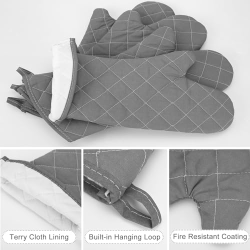 Breathffy 2 Pairs 17 Inch Extra Long Oven Mitts Heat Resistant Cotton Lining Oven Thick Gloves Kitchen Food Service Mittens for Pot Holders Cooking Baking BBQ, up to 482f (Grey) - Image 3