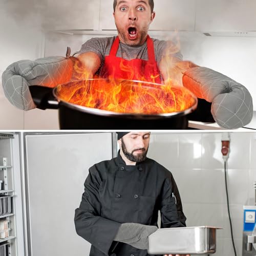 Breathffy 2 Pairs 17 Inch Extra Long Oven Mitts Heat Resistant Cotton Lining Oven Thick Gloves Kitchen Food Service Mittens for Pot Holders Cooking Baking BBQ, up to 482f (Grey) - Image 5