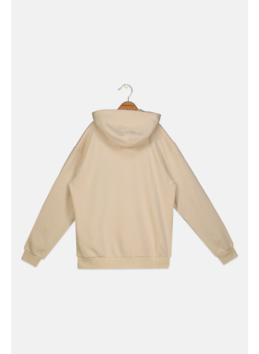 Champion Kids Boy Sportswear Fit Hooded Long Sleeve Sweatshirt, Beige  - Image 2