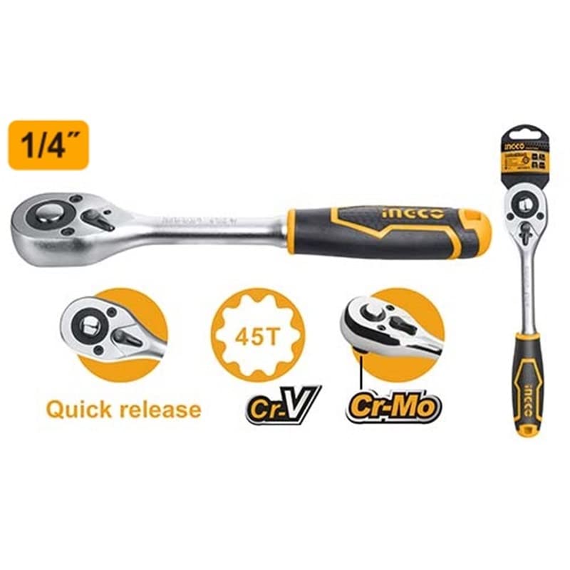 Ingco 1/4" Ratchet Wrench, Heavy Duty Ratchet Wrench, 158mm | 1/4" 45T, Quick Release - Image 2