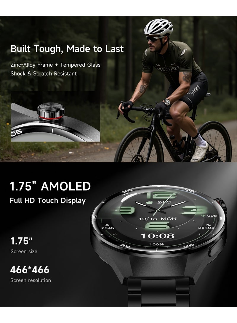 RollsTimi  Men's Smart Watches Help Outdoor Sports Waterproof Health Monitoring Bluetooth Call 1.75"AMOLED Screen 400mah Long Battery Life (Black) - Image 3