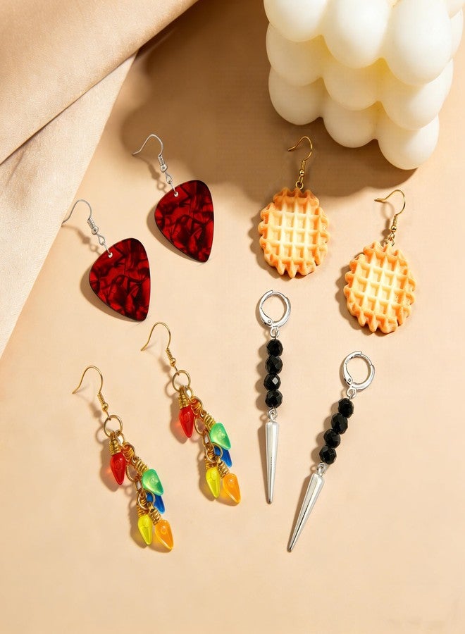 Thalireth Strange Spooky Earrings Set Guitar Pick Waffle Colourful Light Bulb Dangle Drops Goth Retro Spike Beaded Earrings Jewelry for Men Women Gift 4 Pairs - Image 3