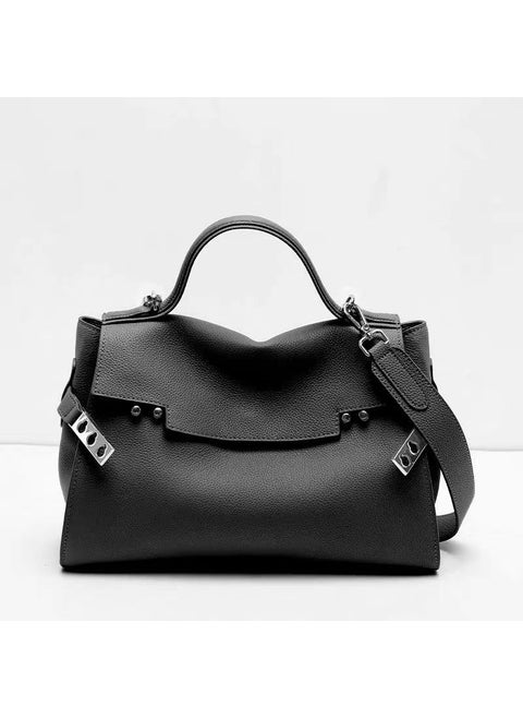 2024 New Kelly Bag High-End Large Capacity Leather Black