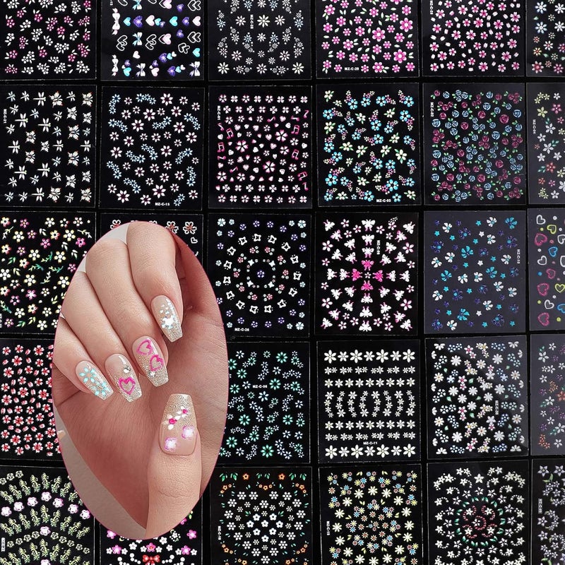 Styquenzer Precision processed material 3D Nail Stickers 30 Sheets Nail Stickers Self-Adhesive Flowers Flower Heart Shape Nail Design Nail Stickers Nail Design Accessories Nail Stickers for DIY Decorations, Manicure, Mobile Phone Cases Processed natural substance - Image 4