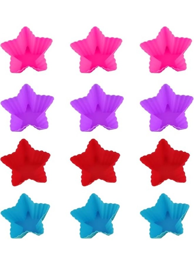 12 PCS Multicolored Silicone Cupcake Baking Cups, Reusable Muffin Liners Easy Clean Non-Stick Cupcakes for Party, Gift (Star) - Image 1