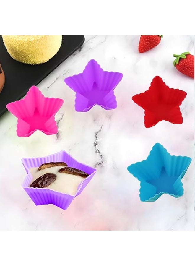 12 PCS Multicolored Silicone Cupcake Baking Cups, Reusable Muffin Liners Easy Clean Non-Stick Cupcakes for Party, Gift (Star) - Image 4