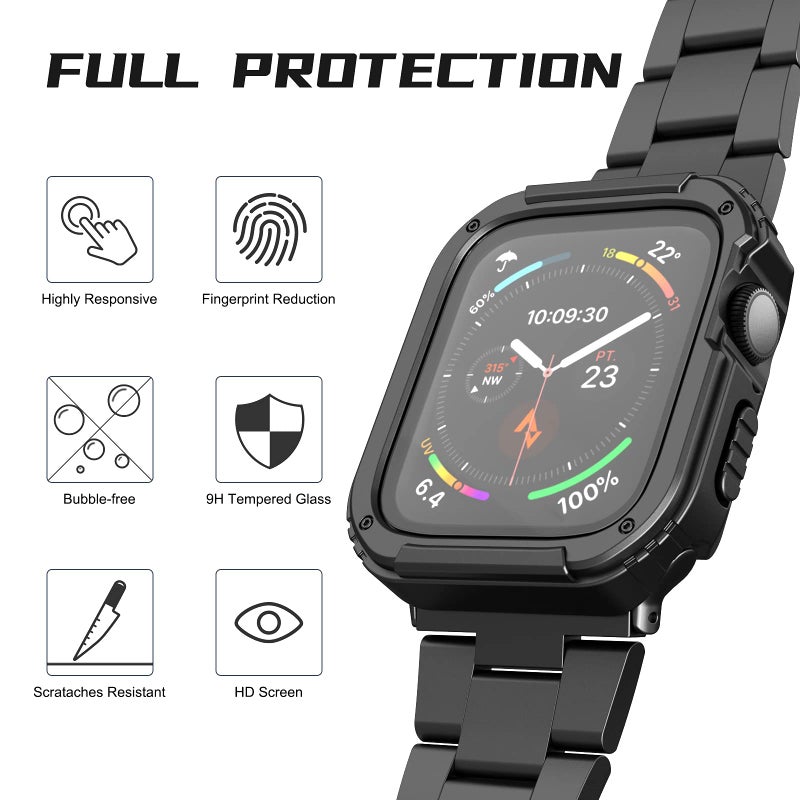 Adepoy 2 Pack Rugged Case Compatible for Apple Watch 44mm Series SE/6/5/4 with Tempered Glass Screen Protector, Military All Around Hard TPU Protective Cover Case Shockproof Bumper for iWatch Men 44mm - Image 3