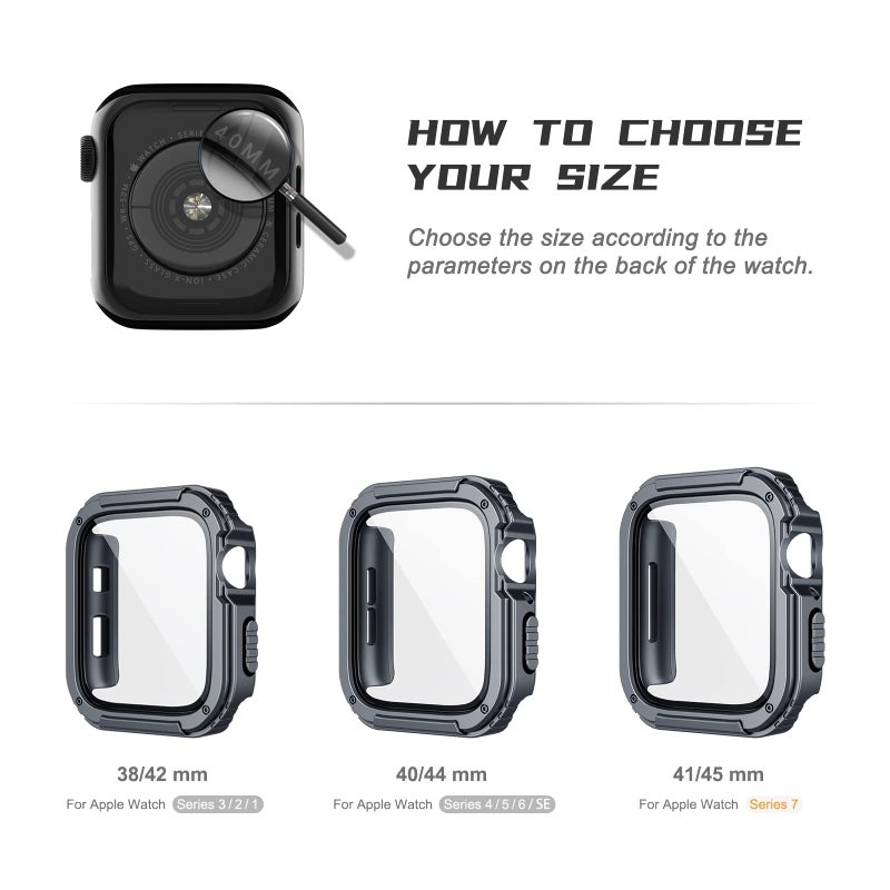 Adepoy 2 Pack Rugged Case Compatible for Apple Watch 44mm Series SE/6/5/4 with Tempered Glass Screen Protector, Military All Around Hard TPU Protective Cover Case Shockproof Bumper for iWatch Men 44mm - Image 5