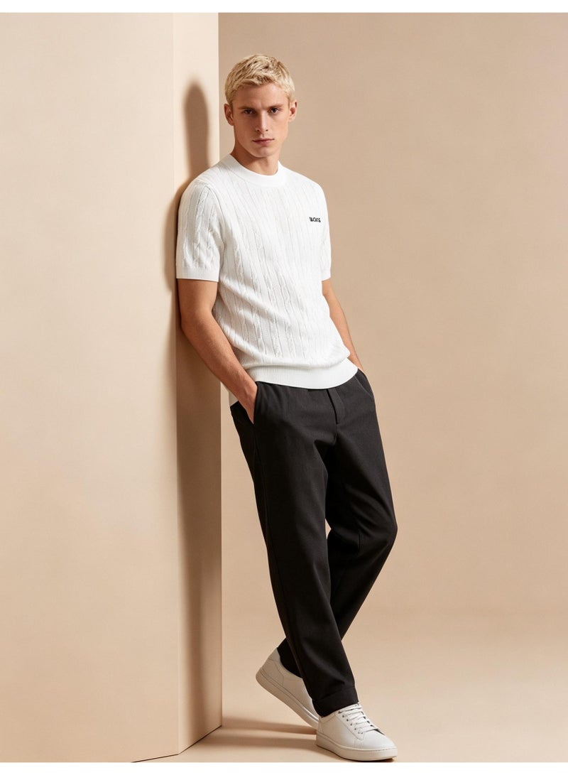 BOSS Unisex Short Sleeve Cable Knit Crew Neck T-Shirt, White, Men's Women's Casual Top - Image 3