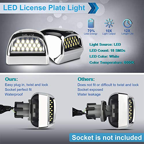 MbuyDIY LED License Plate Light Lamp Assembly Chrome Housing Compatible with 1999-2013 Chevy Silverado GMC Sierra Suburban Avalanche Tahoe Yukon 6000K White, Pack of 2 - Image 3