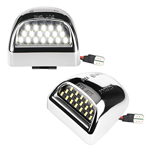 MbuyDIY LED License Plate Light Lamp Assembly Chrome Housing Compatible with 1999-2013 Chevy Silverado GMC Sierra Suburban Avalanche Tahoe Yukon 6000K White, Pack of 2 - Image 1