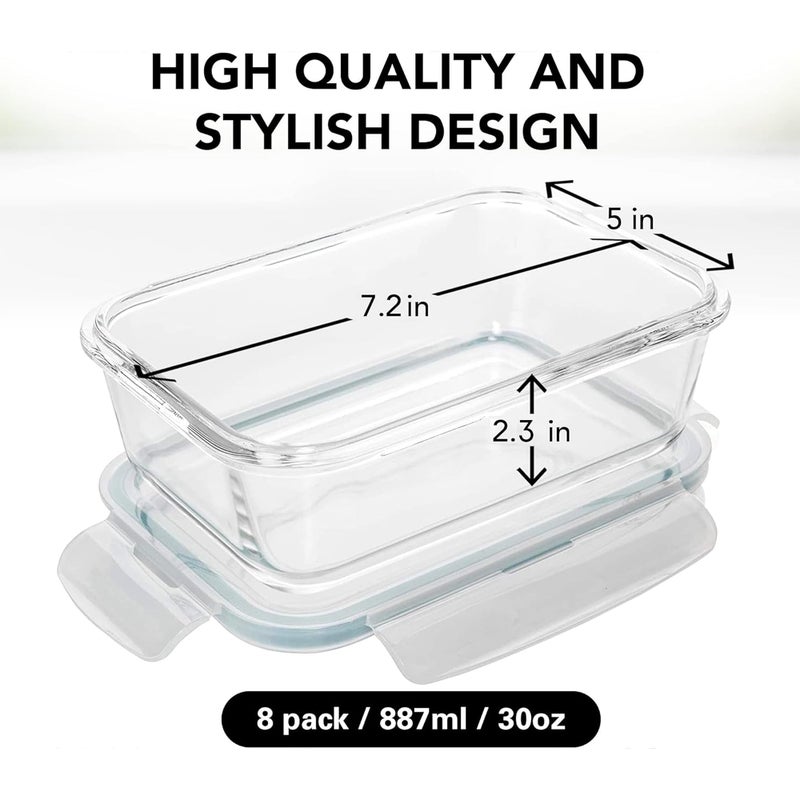 Razab 16 Pc (Set of 8) 30 Oz Glass Meal Prep Containers with Lids, Airtight Large Glass Food Storage Containers, Reusable Leak Proof BPA Free, Freezer to Oven and Dishwasher Safe - Image 4