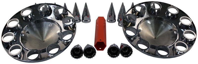 MRJLK Chrome ABS Complete Axle Cover Set with Hub Caps and 33mm Screw-On Spiked Lug Nut Covers for Semi Trucks (2 Front) - Image 3