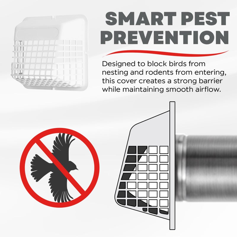 Deflecto Universal Bird Guard, Fits 3 inch to 4 inch Vent Hoods | Durable, Easy-to-Install & Prevents Birds, Rodents and Debris from Entering Dryer or Bathroom Exhaust | Strong Plastic Construction - Image 4