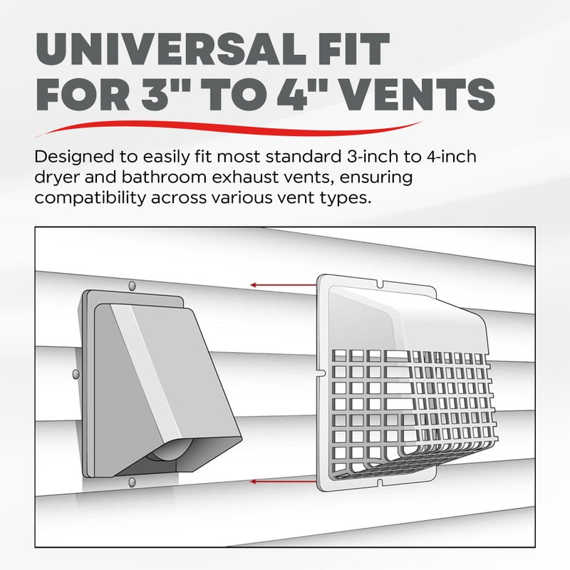 Deflecto Universal Bird Guard, Fits 3 inch to 4 inch Vent Hoods | Durable, Easy-to-Install & Prevents Birds, Rodents and Debris from Entering Dryer or Bathroom Exhaust | Strong Plastic Construction - Image 2