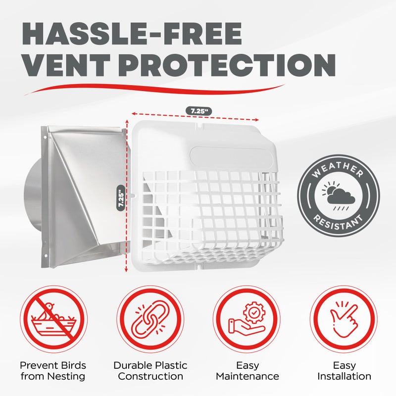 Deflecto Universal Bird Guard, Fits 3 inch to 4 inch Vent Hoods | Durable, Easy-to-Install & Prevents Birds, Rodents and Debris from Entering Dryer or Bathroom Exhaust | Strong Plastic Construction - Image 3