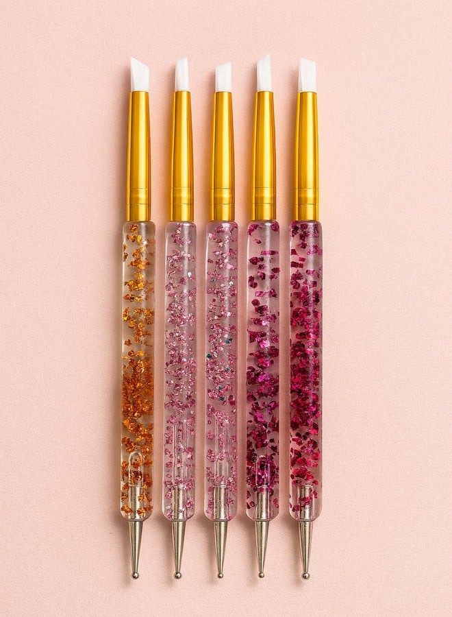 KIRA Professional Nail Art Tools Set, 5 Glitter Handle Brushes with Silicone Shapers, Gold and Pink Gradient Design, for Detailed Nail Art and Sculpting - Image 3