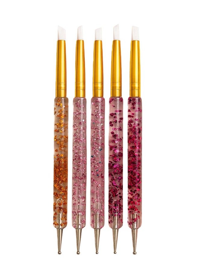 KIRA Professional Nail Art Tools Set, 5 Glitter Handle Brushes with Silicone Shapers, Gold and Pink Gradient Design, for Detailed Nail Art and Sculpting - Image 1