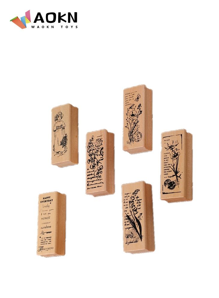 WAOKN 6 Pieces Vintage Wooden Stamps Plant and Flower Decorative Mounted Stamp Set for DIY Craft Letters Diary and Craft Scrapbooking - Image 1