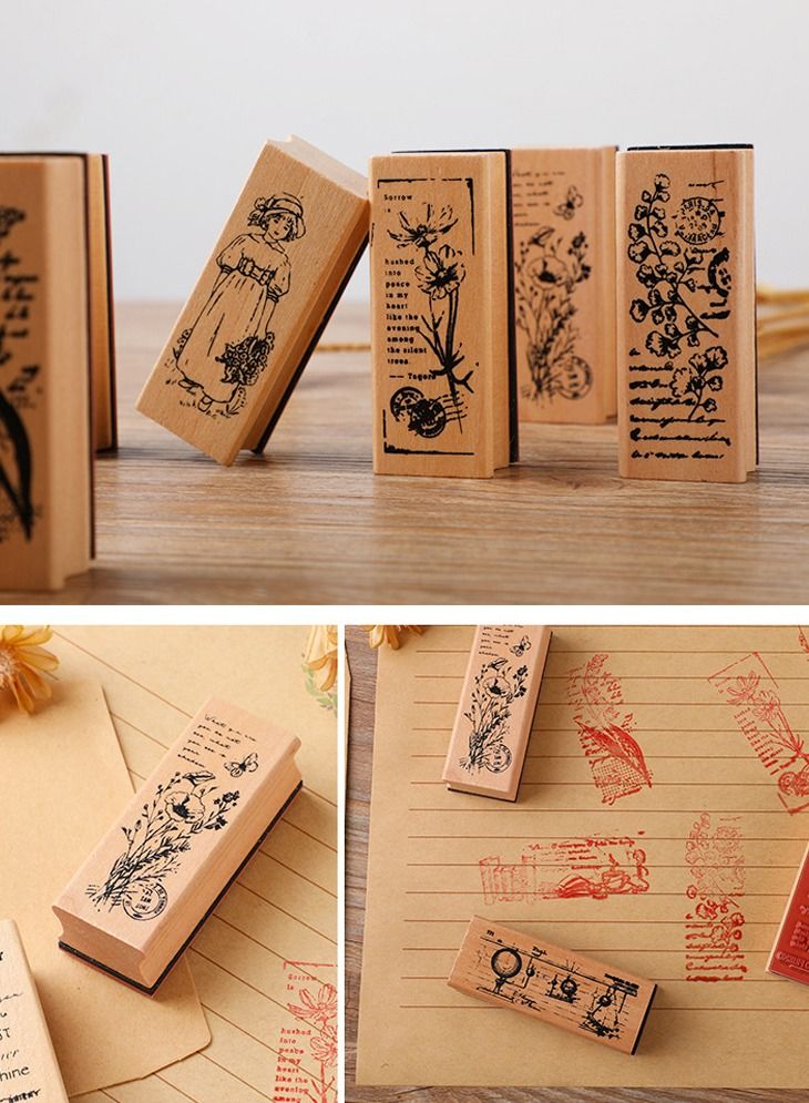WAOKN 6 Pieces Vintage Wooden Stamps Plant and Flower Decorative Mounted Stamp Set for DIY Craft Letters Diary and Craft Scrapbooking - Image 4