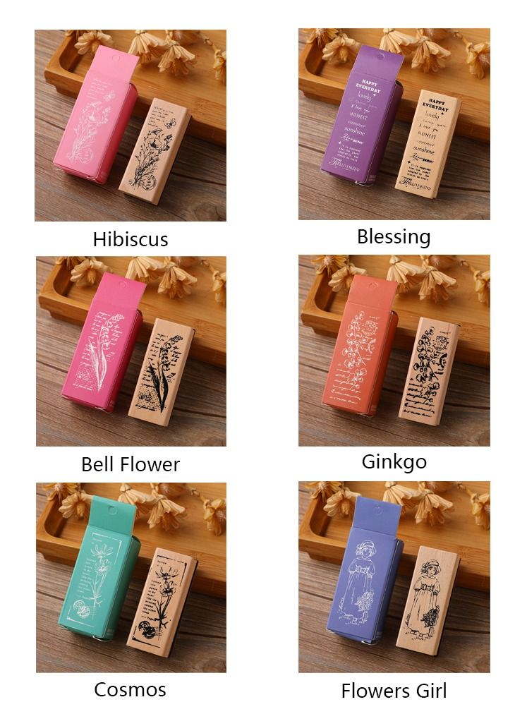 WAOKN 6 Pieces Vintage Wooden Stamps Plant and Flower Decorative Mounted Stamp Set for DIY Craft Letters Diary and Craft Scrapbooking - Image 2