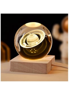 3D Planet Crystal Ball Night Light, USB 6 cm Saturn Crystal Ball Lamp, Night Light Glass Planet Lamp with LED Colourful Night Light Base for Desk Decoration Holiday Gifts (Saturn)